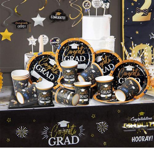 Décorations de fête de remise des diplômes | Vaisselle Assiettes Tasses Serviettes pour 2022 Graduation Party Supplies