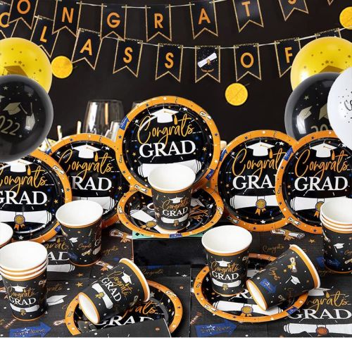 Décorations de fête de remise des diplômes | Vaisselle Assiettes Tasses Serviettes pour 2022 Graduation Party Supplies