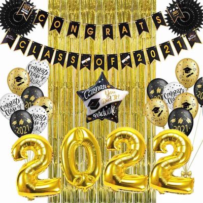 Or Frange Rideau Félicitations Bannière Ballons En Latex En Gros | Décorations de fête de remise des diplômes 2022