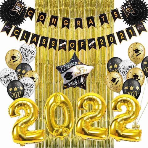 Gold Fringe Curtain Congrats Banner Latex Balloons Wholesale | 2022 Graduation Party Decorations