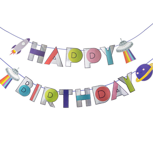 Happy Birthday Banner Party Decorations for Boys and Girls | Rocket and Spaceship Banner