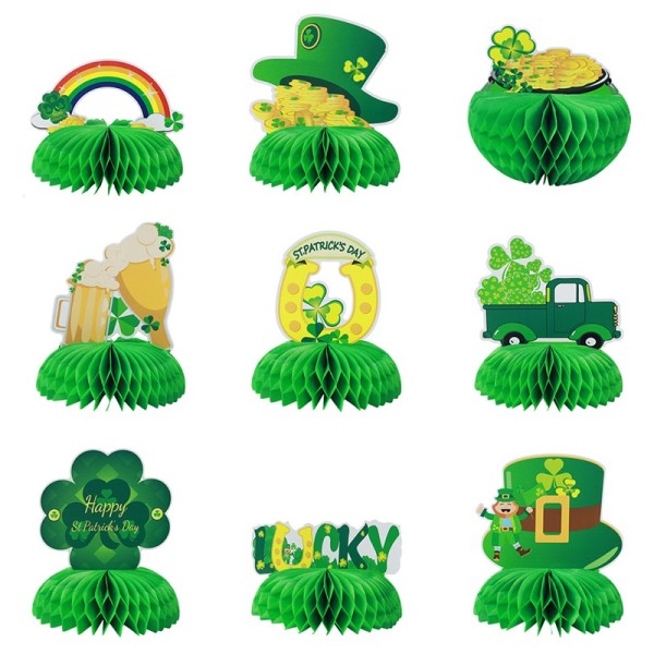 St.Patrick's Day 3D Tischdekoration Großhandel | Shamrock Leprechaun Green Honeycomb Mittelstücke