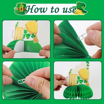 St.Patrick's Day 3D Table Decorations Wholesale | Shamrock Leprechaun Green Honeycomb Centerpieces