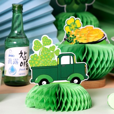St.Patrick's Day 3D Table Decorations Wholesale | Shamrock Leprechaun Green Honeycomb Centerpieces