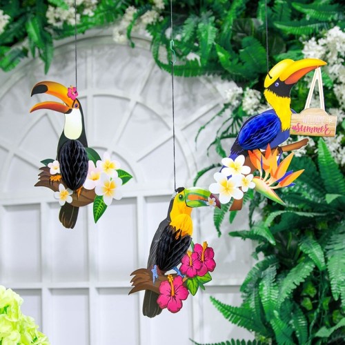Nid d'abeille toucan | Fournitures de fête d'anniversaire d'été | Vente en gros de décoration d'oiseaux tropicaux de fête hawaïenne