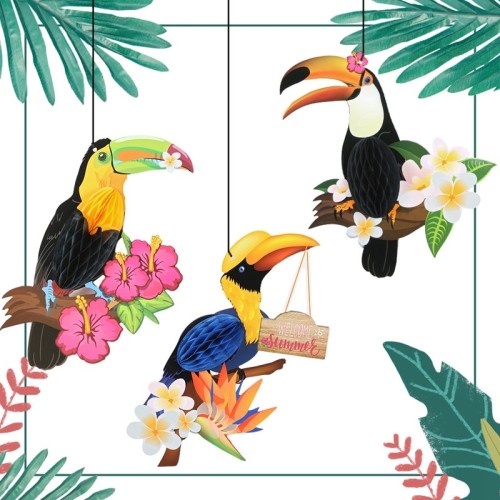 Nid d'abeille toucan | Fournitures de fête d'anniversaire d'été | Vente en gros de décoration d'oiseaux tropicaux de fête hawaïenne