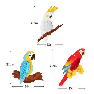 3PCS Honeycomb Parrot Hanging Decorations for Summer Party | Hawaiian Themed Party Ornaments