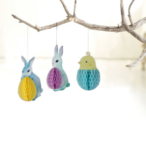 Décorations en nid d'abeille lapin suspendu de Pâques | Joyeuses Pâques décorations de fête en gros