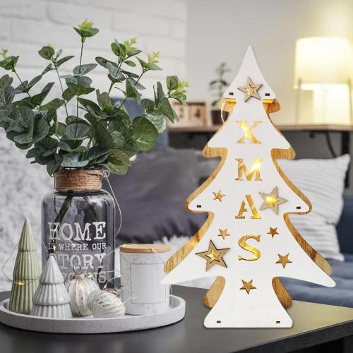 Décoration de Noël Ornements lumineux Noël en bois léger Pendentif en bois de Noël avec décor de fête