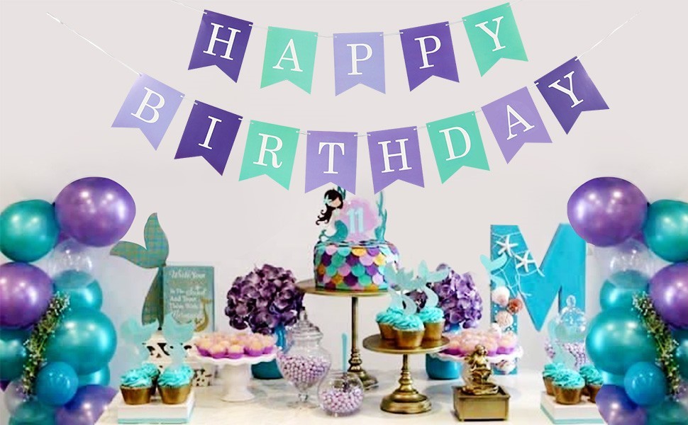 Mermaid Themed Happy Birthday Banner