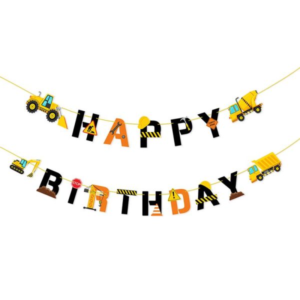 Construction Birthday Banner Wholesale | Construction Trucks Themed Party Supplies for Boys