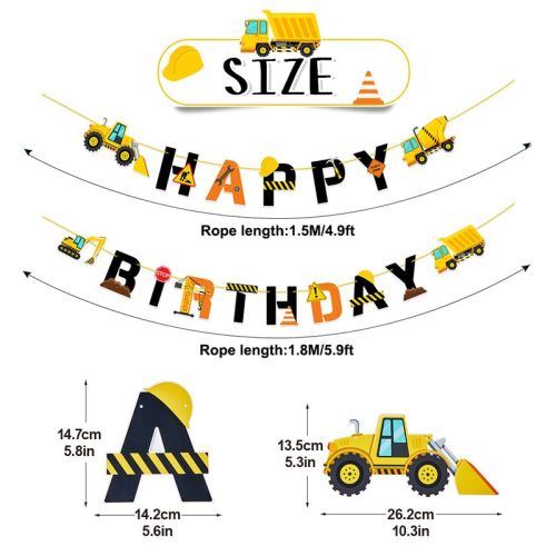 Bannière d'anniversaire de construction en gros | Articles de fête sur le thème des camions de construction pour garçons