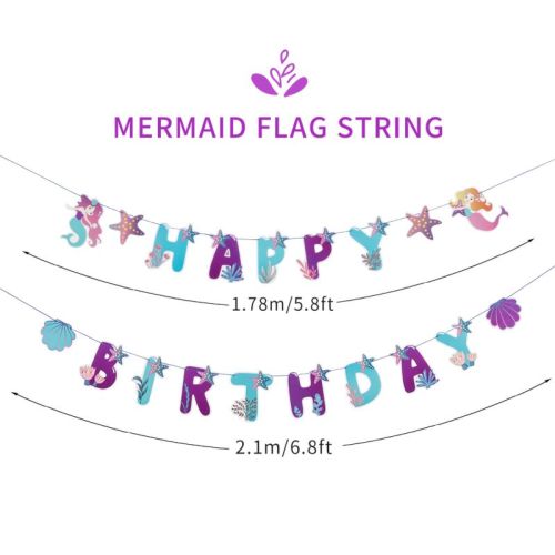 Bannière d'anniversaire de sirène en gros | Fournitures de décorations de fête sur le thème de la sirène pour l'anniversaire des filles