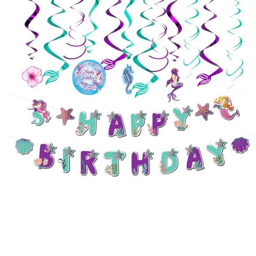 Bannière d'anniversaire de sirène en gros | Fournitures de décorations de fête sur le thème de la sirène pour l'anniversaire des filles