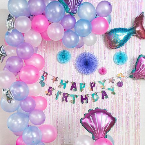 Bannière d'anniversaire de sirène en gros | Fournitures de décorations de fête sur le thème de la sirène pour l'anniversaire des filles