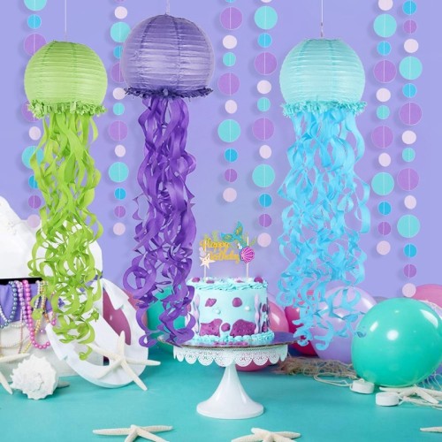 Vente en gros de décorations de fête d'anniversaire de lanternes de méduses de sirène | Tourbillons suspendus de méduses