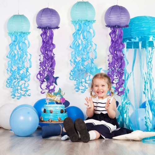 Vente en gros de décorations de fête d'anniversaire de lanternes de méduses de sirène | Tourbillons suspendus de méduses