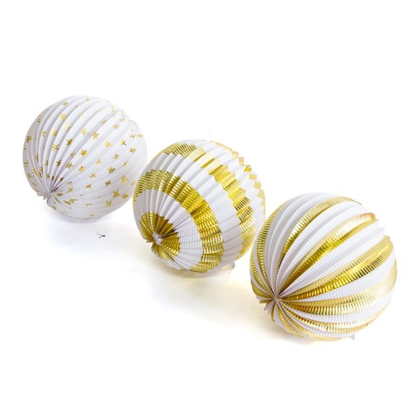 Gold Weiß Party Dekorationen Großhandel | Weißgold-Glitter-Papierlaternen für romantische Partys