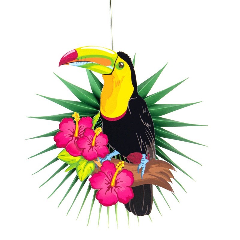hanging toucan palm leaf paper fan