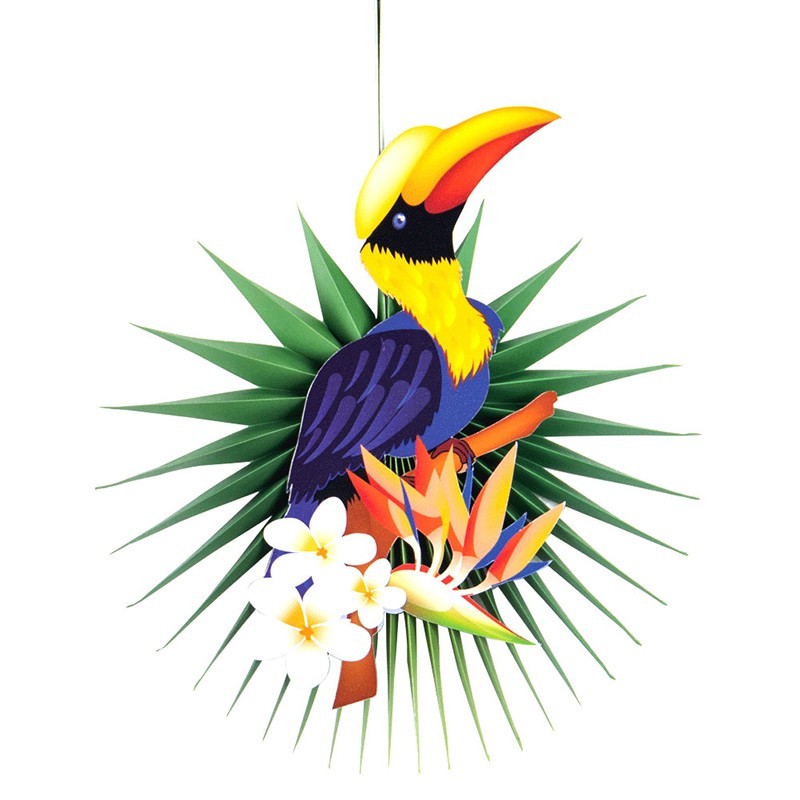 hanging toucan palm leaf paper fan
