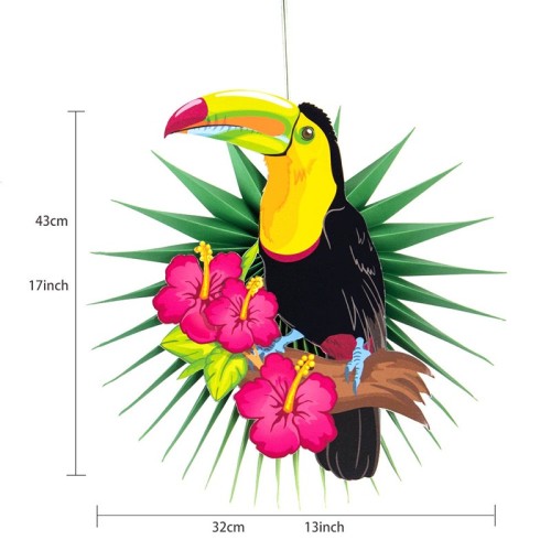 Éventails en papier suspendus | Jungle Animal Toucan Feuilles De Palmier D'été Décorations De Fête Tropicale En Gros