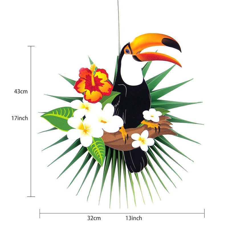 size of the hanging toucan palm leaf paper fan