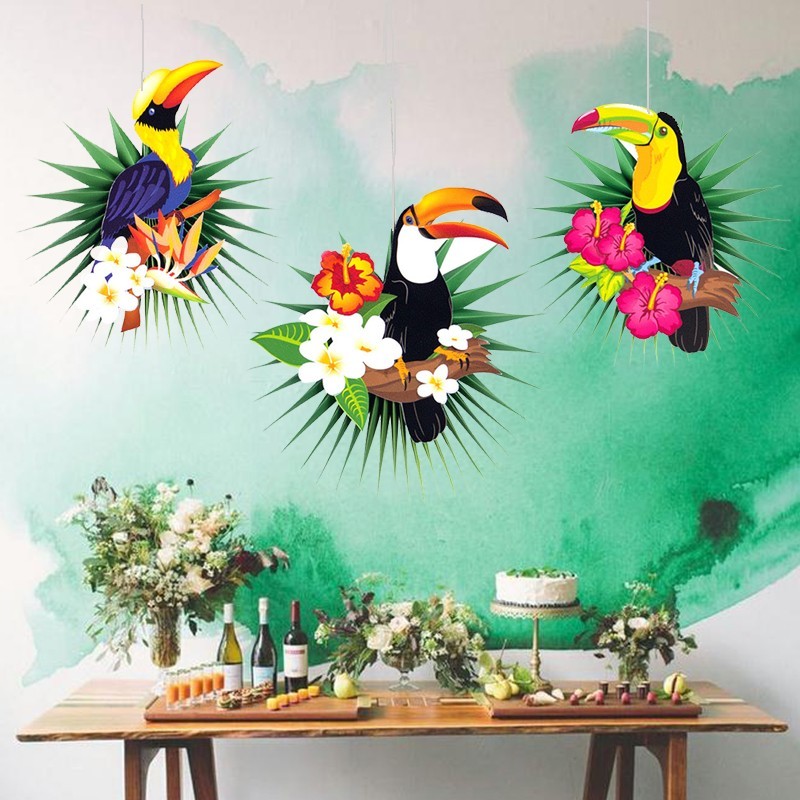 hanging toucan palm leaf paper fans