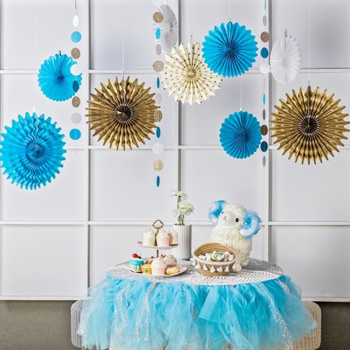 Fans de papier suspendus bleus ensemble de décoration de fête guirlandes rondes en papier de soie pour fête de douche de bébé