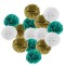 Blaugrüne Gold-Party-Dekorationen zum Aufhängen, Seidenpapier-Pompons für die Babyparty
