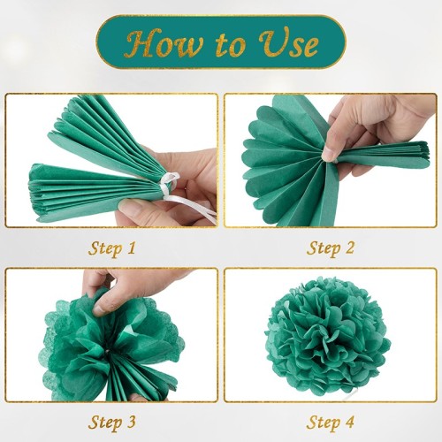Décorations de fête or sarcelle suspendus pompons en papier de soie pour baby shower