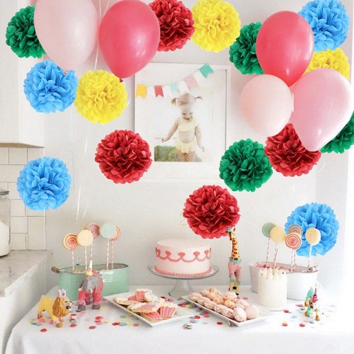 Décorations de fête arc-en-ciel à suspendre pompons en papier de soie pour la fête d'anniversaire des filles