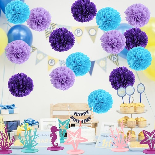 Décorations de fête de sirène à suspendre Pompons en papier de soie pour anniversaire de filles