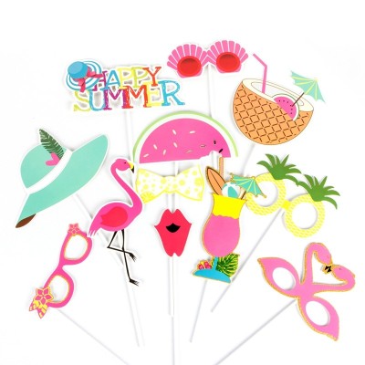 Summer Tropical Photo Booth Props Kit | Flamingo Happy Summer Party Decorations Wholesale