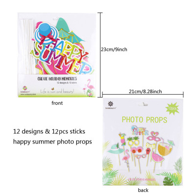 Summer Tropical Photo Booth Props Kit | Flamingo Happy Summer Party Decorations Wholesale