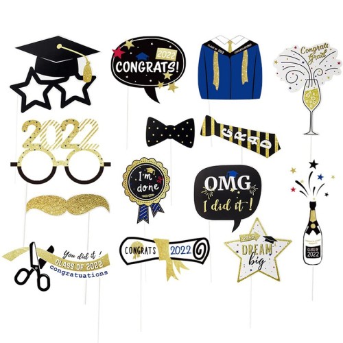 Accessoires de photomaton de remise des diplômes Accessoires de selfie | Fournitures de décorations de fête de remise des diplômes 2022 en gros