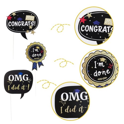 Accessoires de photomaton de remise des diplômes Accessoires de selfie | Fournitures de décorations de fête de remise des diplômes 2022 en gros