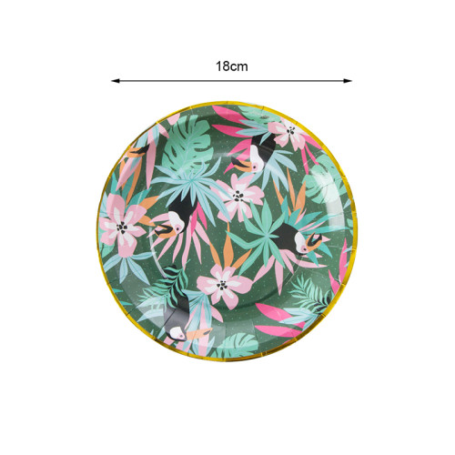 Assiettes en papier rondes personnalisées jetables en gros | Fournitures de décorations de fête d'été tropicales