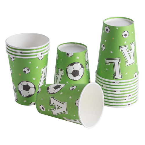 Gobelets en papier jetables pour fournitures de fête d'anniversaire pour enfants | Vente en gros de vaisselle sur le thème du football