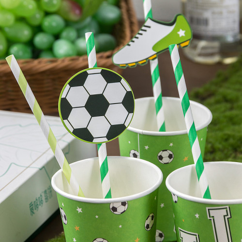 Pailles en papier jetables pour fournitures de fête d'anniversaire pour enfants | Vente en gros de vaisselle sur le thème du football