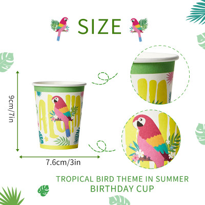Disposable Paper Cups Wholesale | Luau Party Tableware | Hawaii Party Tropical Birds Supplies
