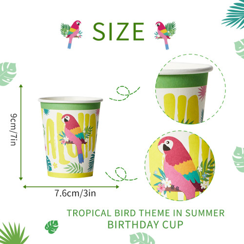 Vente en gros de gobelets en papier jetables | Vaisselle de fête Luau | Fournitures pour oiseaux tropicaux Hawaii Party