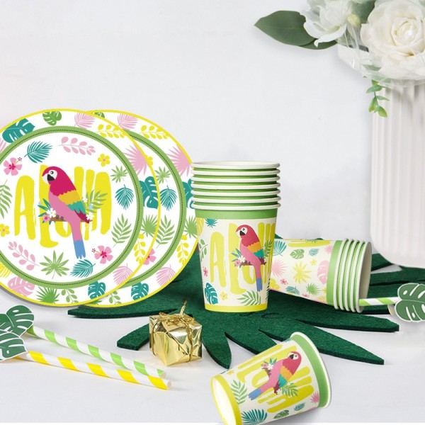 Disposable Paper Cups Wholesale | Luau Party Tableware | Hawaii Party Tropical Birds Supplies