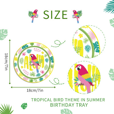 Disposable Paper Plates Wholesale | Luau Party Tableware | Hawaii Party Tropical Birds Supplies