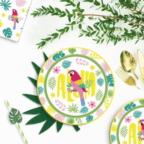 Vente en gros d'assiettes en papier jetables | Vaisselle de fête Luau | Fournitures pour oiseaux tropicaux Hawaii Party
