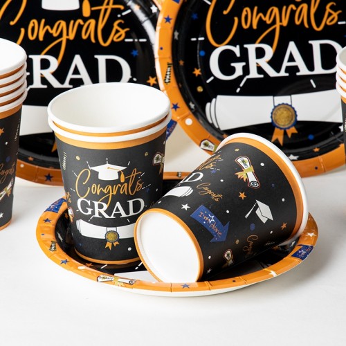 Vente en gros de gobelets en papier pour les décorations de fête de remise des diplômes | Vaisselle de fête de remise des diplômes Articles de fête