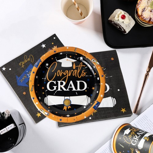 Vente en gros d'assiettes en papier pour décorations de fête de remise des diplômes | Vaisselle de fête de remise des diplômes