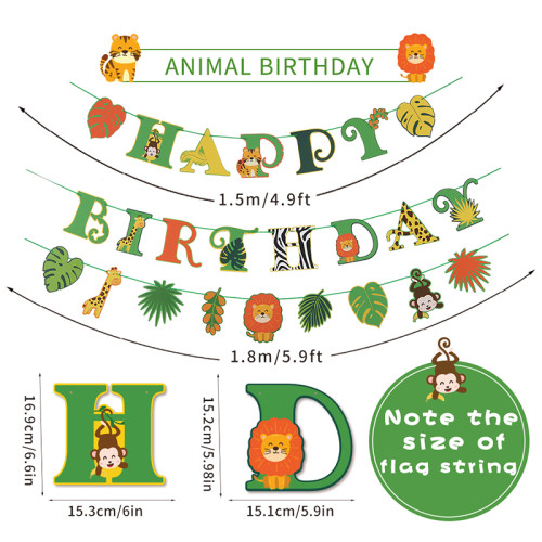 Bannière joyeux anniversaire en gros | Décorations de fête d'anniversaire sur le thème des animaux de la jungle de la maternelle