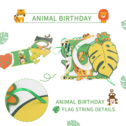 Bannière joyeux anniversaire en gros | Décorations de fête d'anniversaire sur le thème des animaux de la jungle de la maternelle