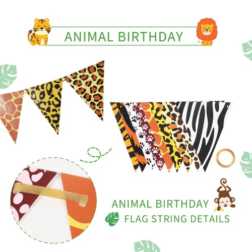 Bannière de fanion imprimé léopard en gros | Décorations de fête d'anniversaire d'animaux de la jungle