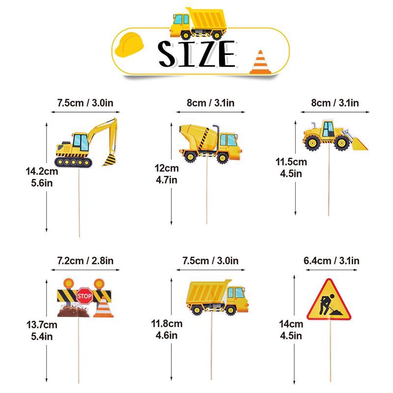 size of the construction cake toppers